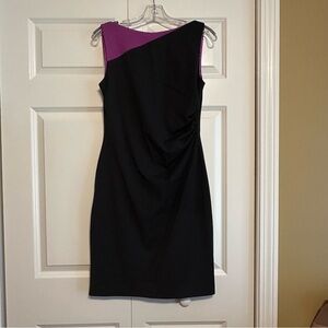 Tahari Womens SZ 8 Black/Purple  Cocktail Sleeveless Dress‎ Fully Lined Rouching
